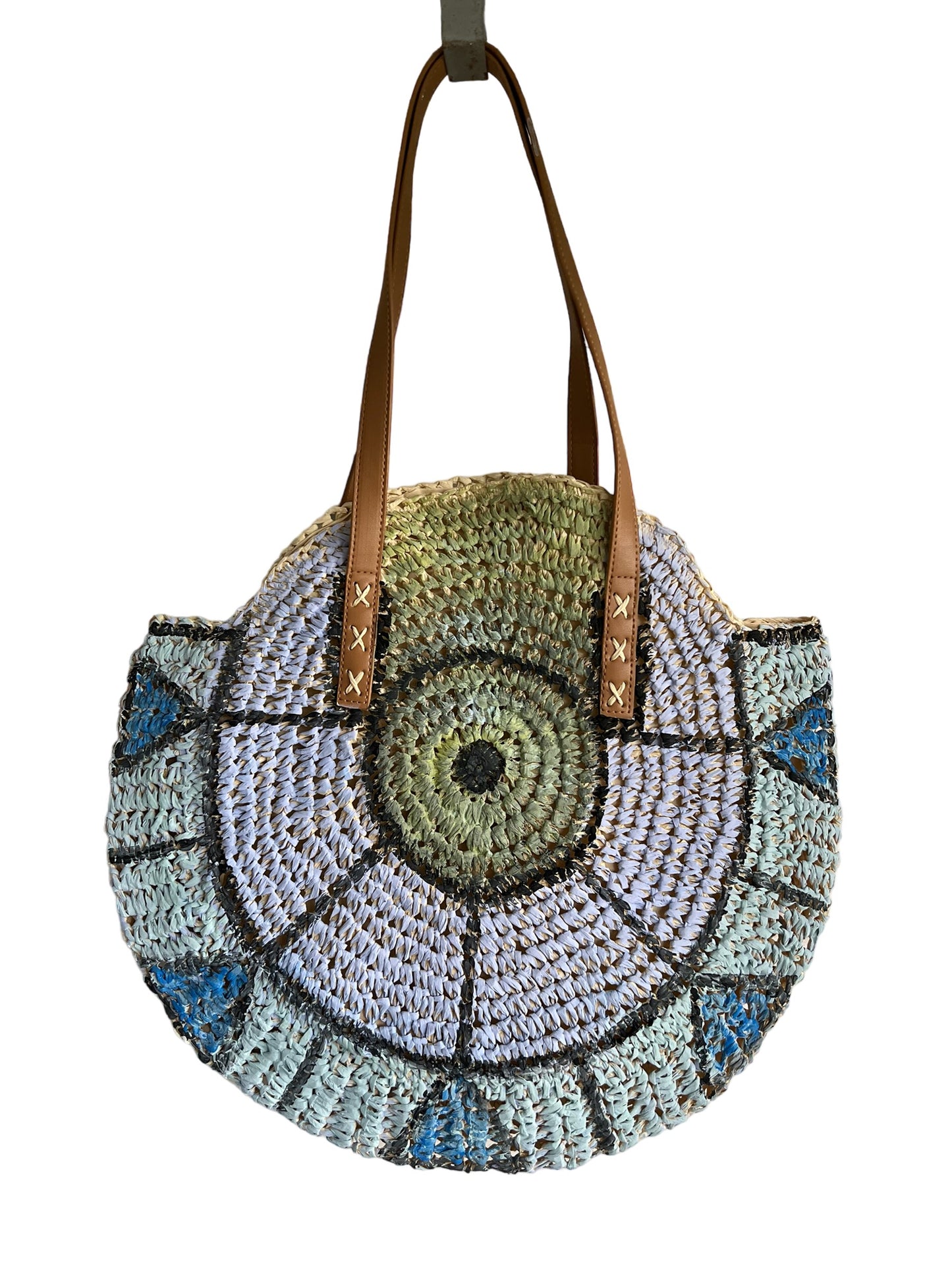 Straw Hand-Painted Round Tote Bag