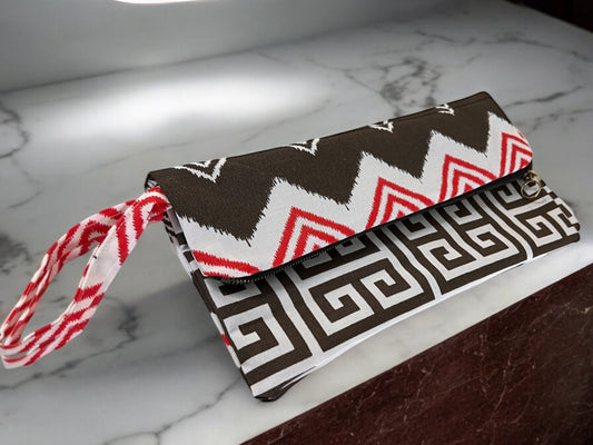 Dual-Sided Cotton Clutch - Zigzag & Greek Key Design