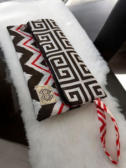 Dual-Sided Cotton Clutch - Zigzag & Greek Key Design