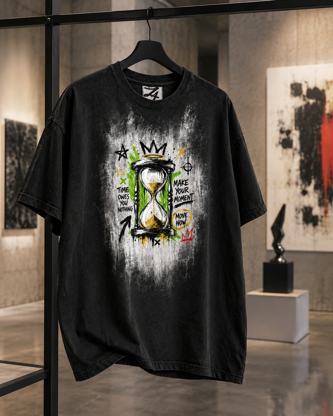 Black Hourglass Graphic T-Shirt, Oversized Streetwear Tee, Time Owes You Nothing Shirt, Urban Unisex Graphic Top