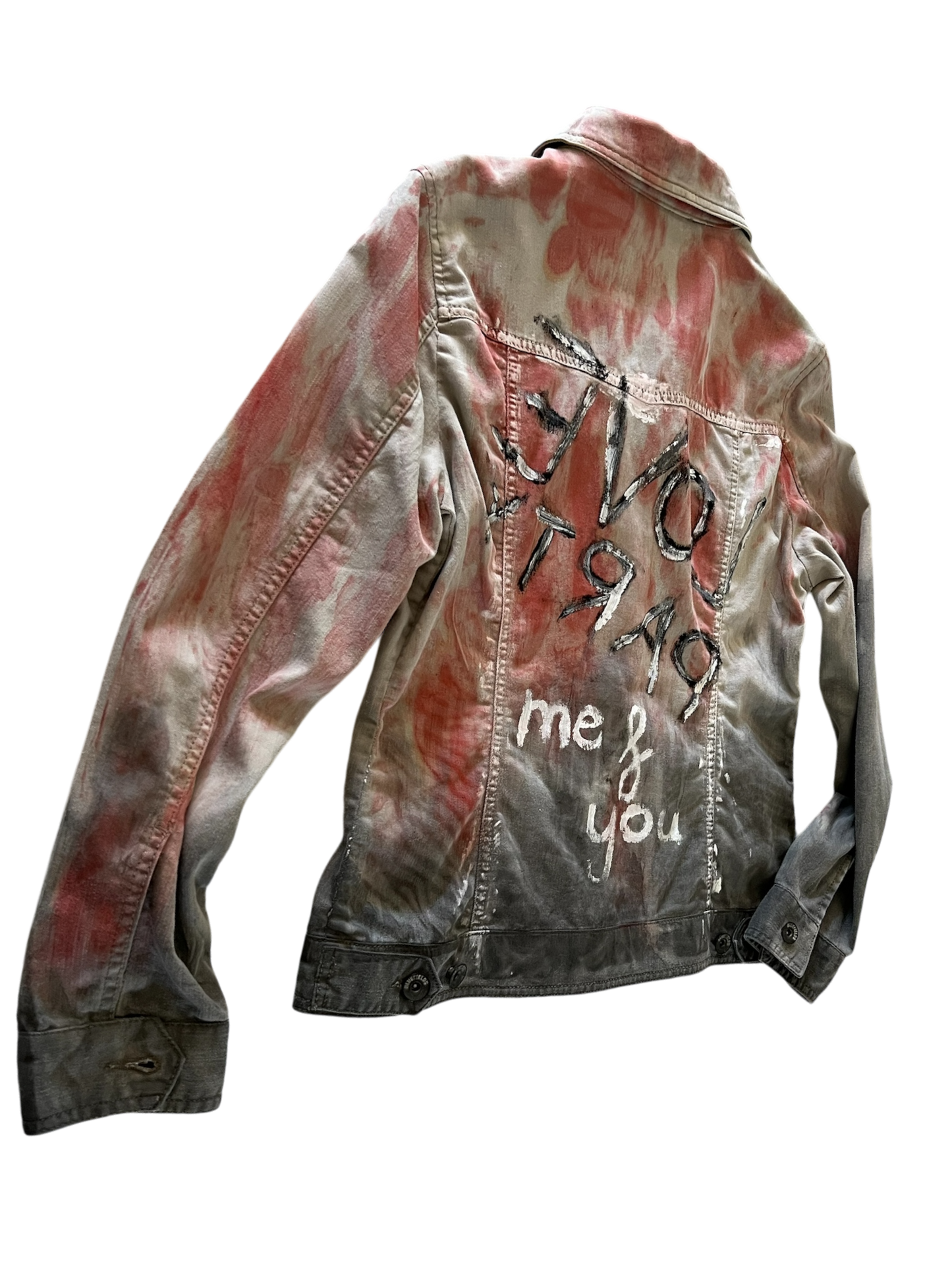 Gray Denim Jacket Hand-Painted Love Party- Me & You Design