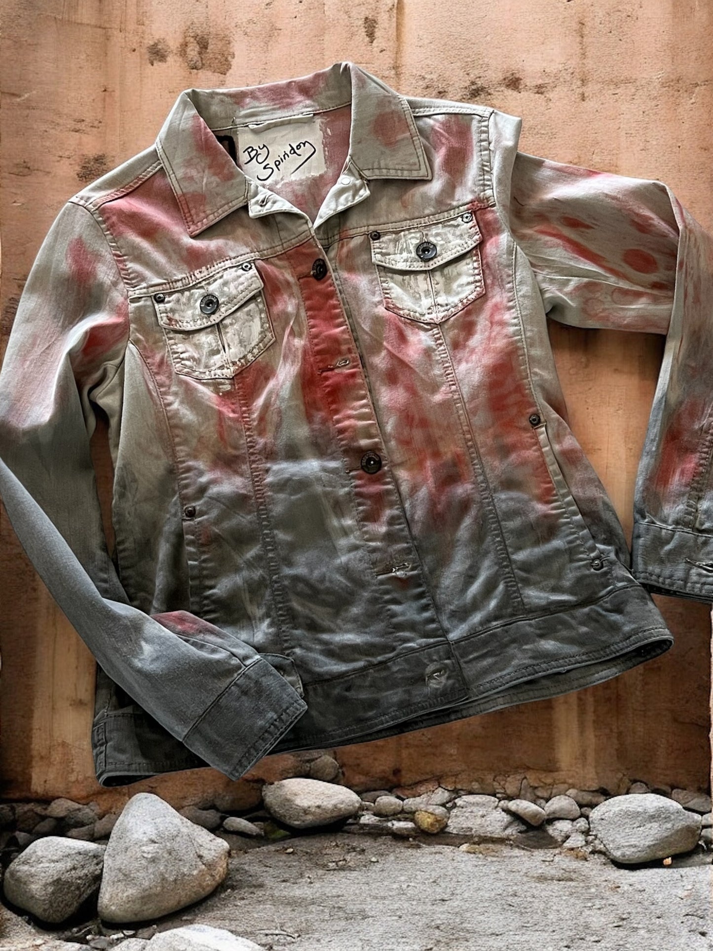 Gray Denim Jacket Hand-Painted Love Party- Me & You Design