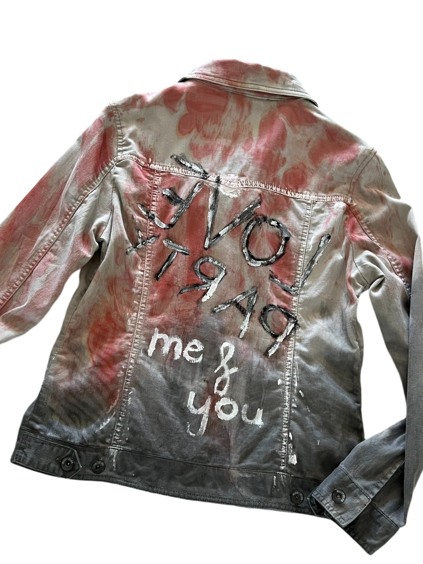 Gray Denim Jacket – Hand-Painted Love Party Me & You Design *