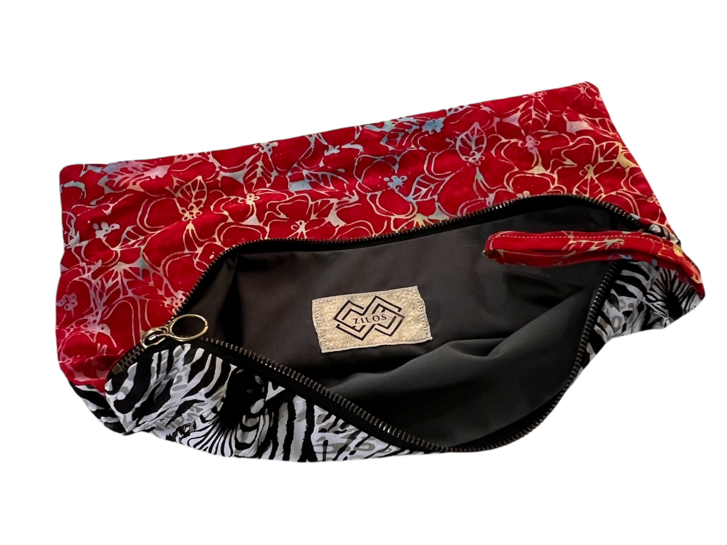 Dual-Sided Cotton Clutch – Zebra & Floral Fusion
