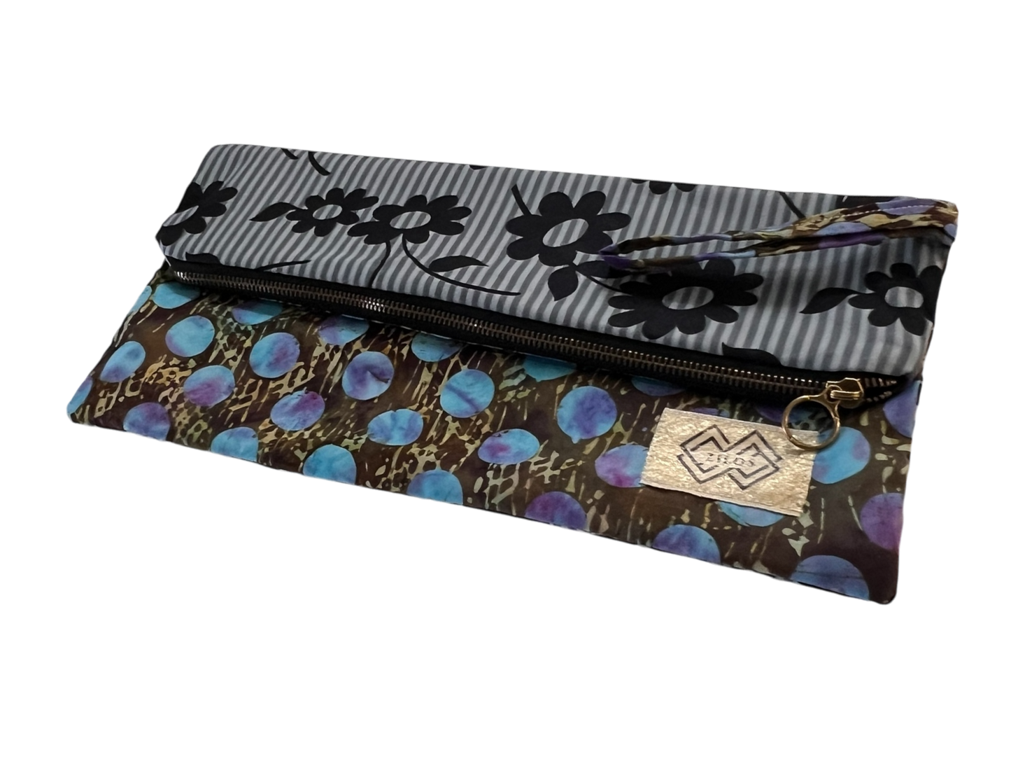 Zilos Reversible Clutch - Blue Gold & Floral Elegance