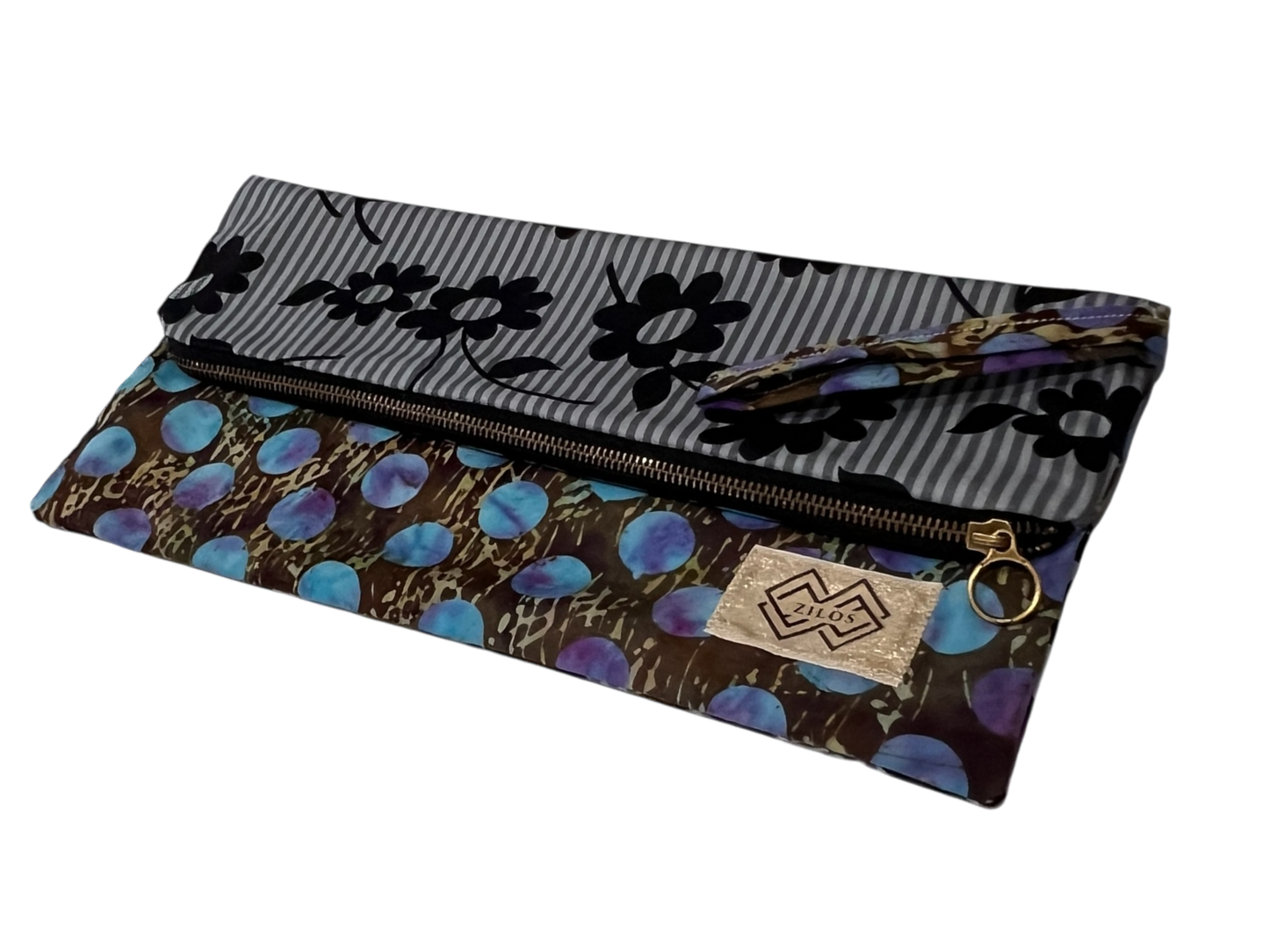 Zilos Reversible Clutch - Blue Gold & Floral Elegance