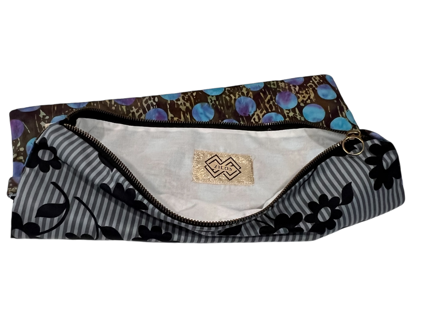 Zilos Reversible Clutch - Blue Gold & Floral Elegance
