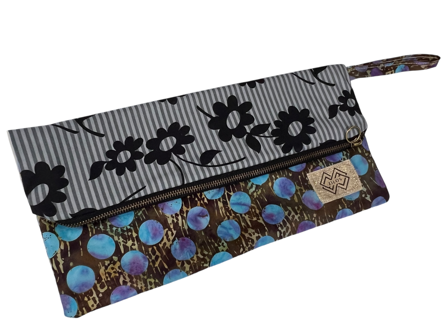 Zilos Reversible Clutch - Blue Gold & Floral Elegance