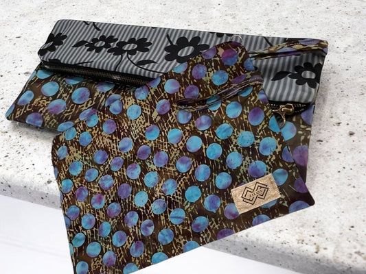 Zilos Reversible Clutch - Blue Gold & Floral Elegance