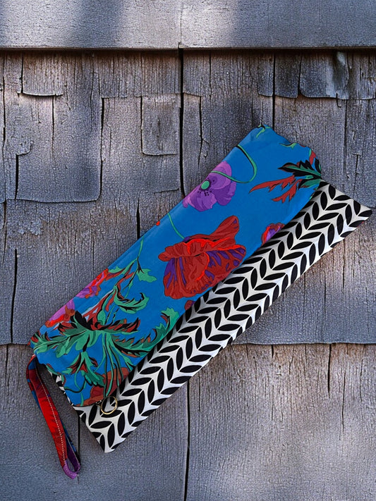 Dual-Sided Cotton Clutch - Geometric & Troical Print /