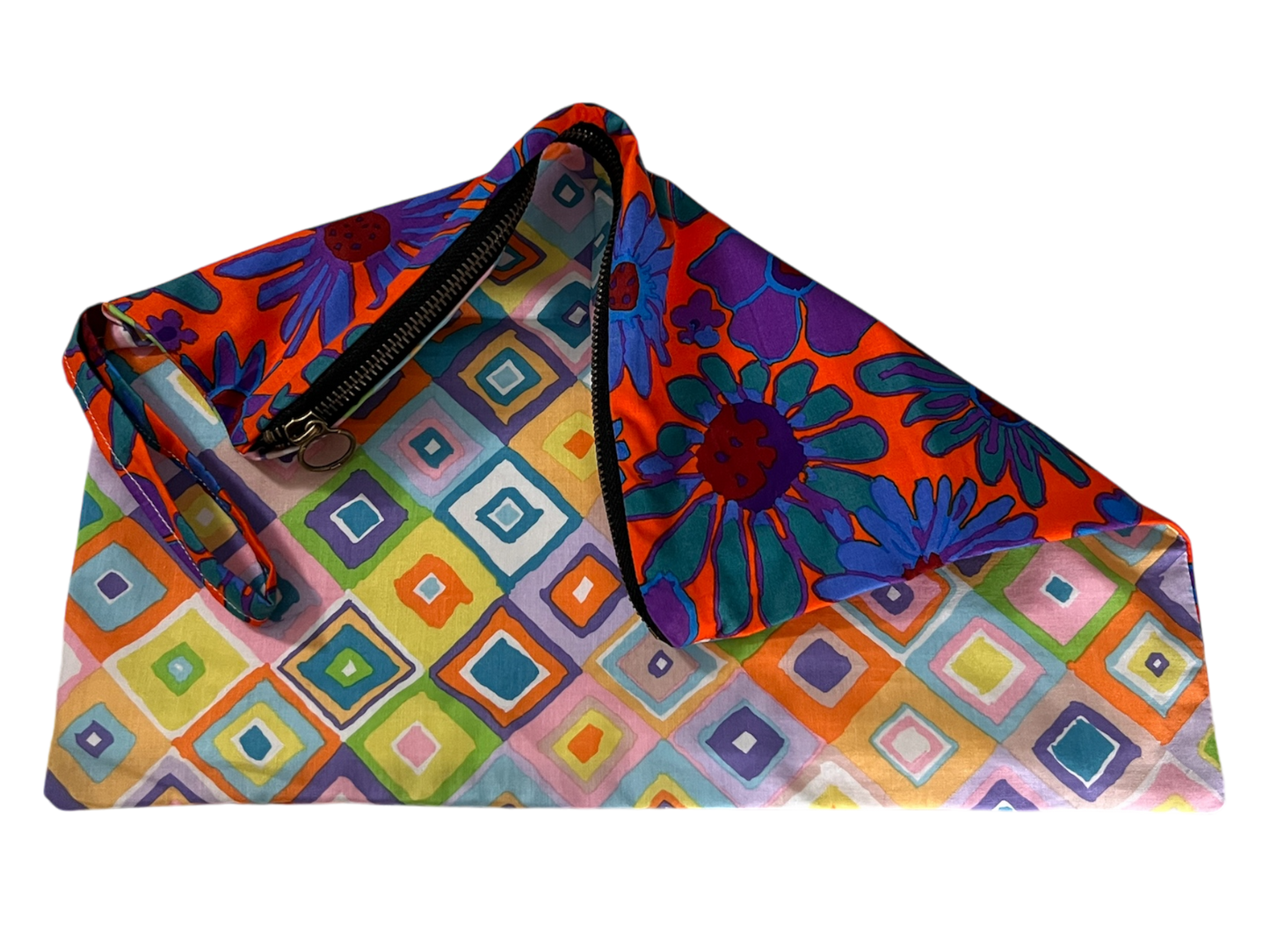 Dual-Sided Art Cotton Clutch - Geometric & Floral