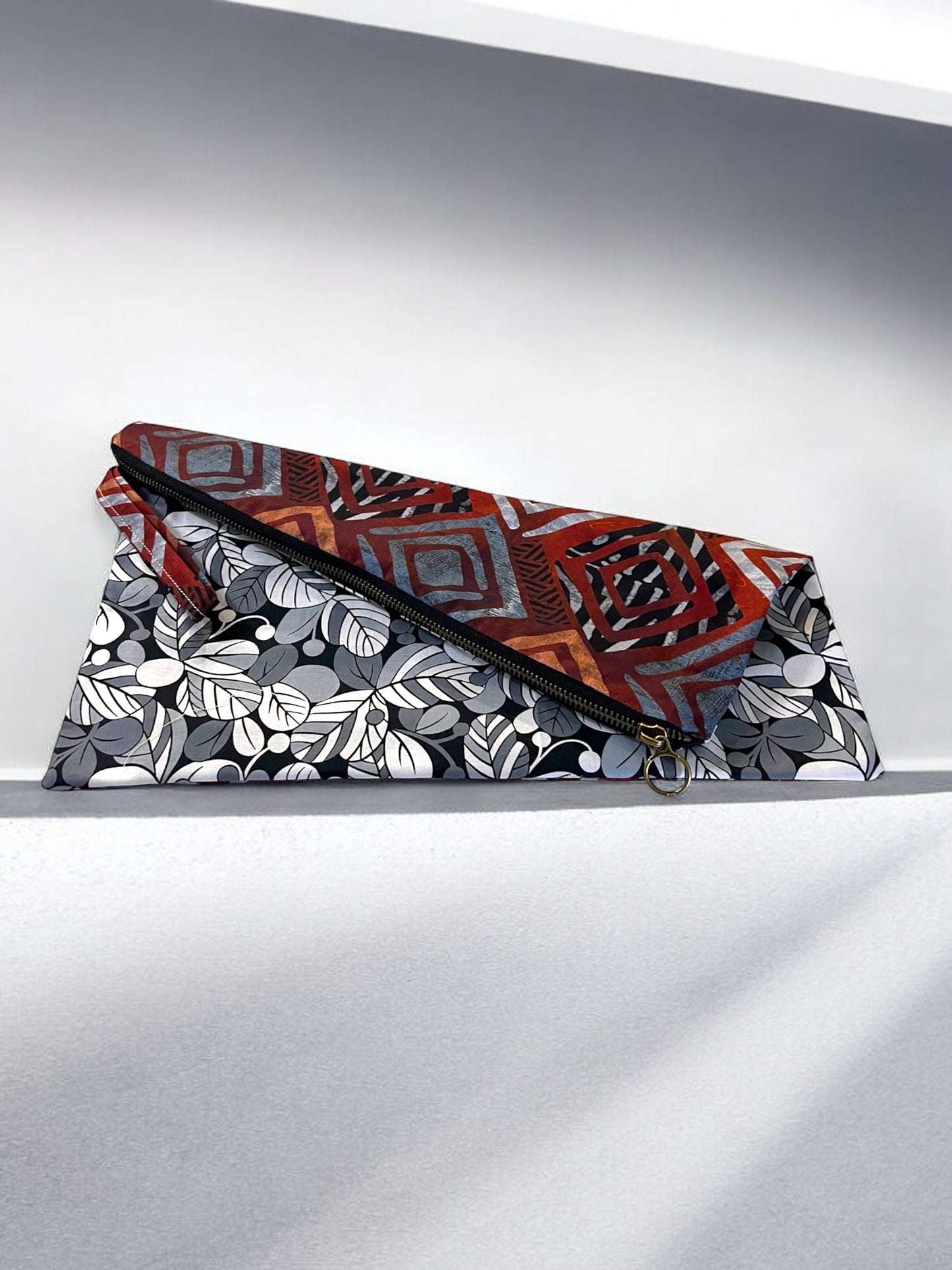 Artistic Cotton Clutch - Geometric & Floral Contrast