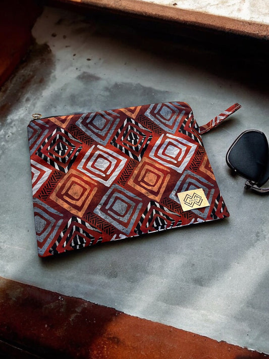Artistic Cotton Clutch - Geometric & Floral Contrast *