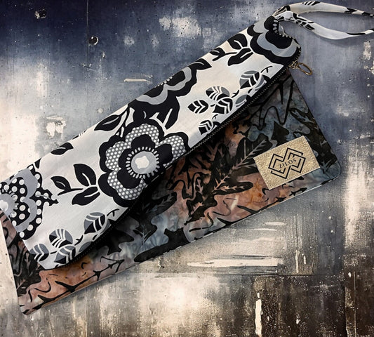 Black & Neural Two-Sided Clutch - Floral& Abstract