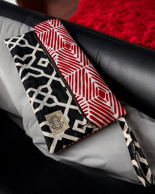 Geometric Statement Clutch - Red, Black & White