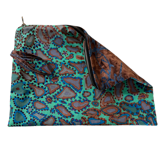 Two-Sided Fold-Over Clutch - Turquoise & Brown *