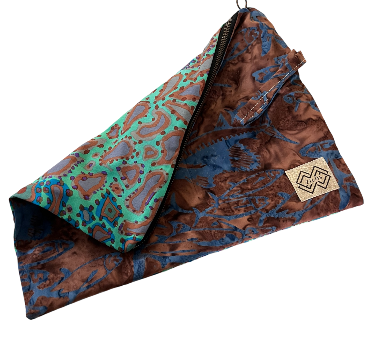 Two-Sided Fold-Over Clutch - Turquoise & Brown