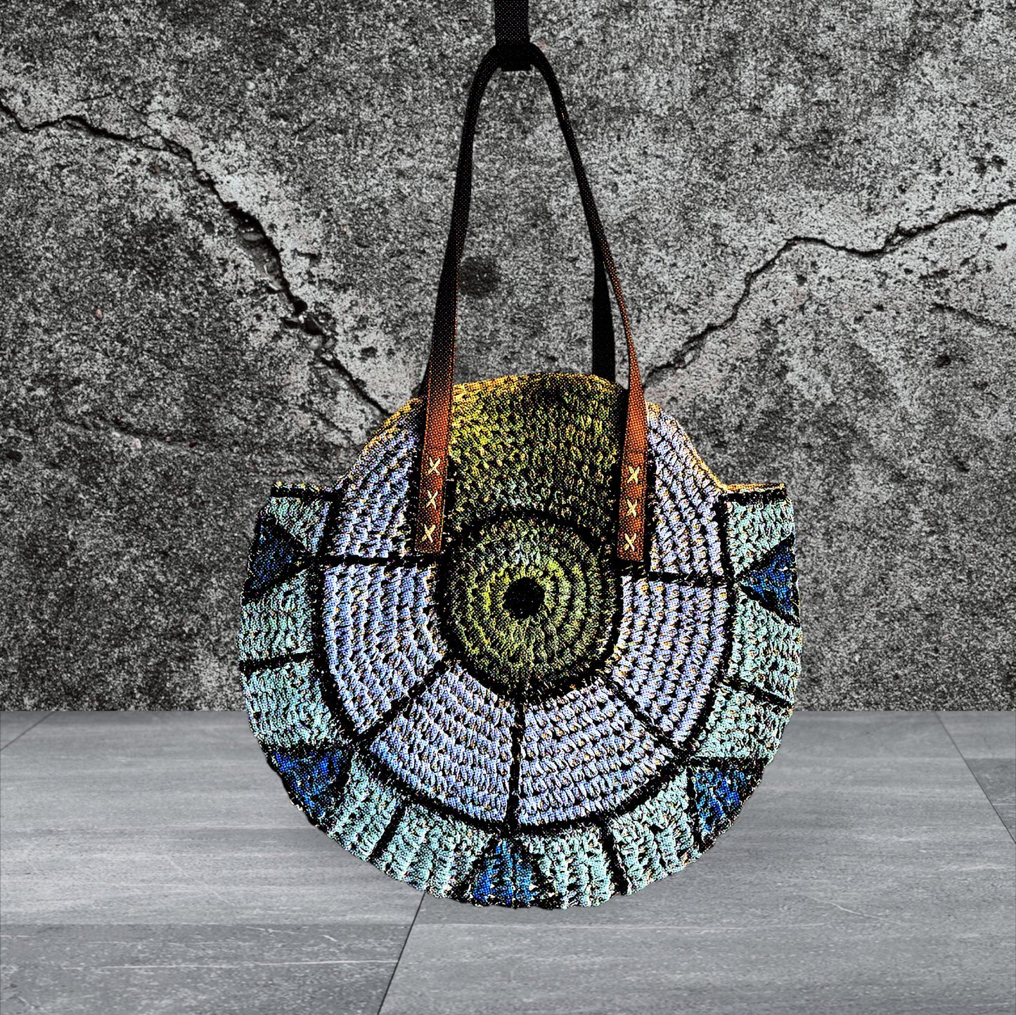 Straw Hand-Painted Round Tote Bag