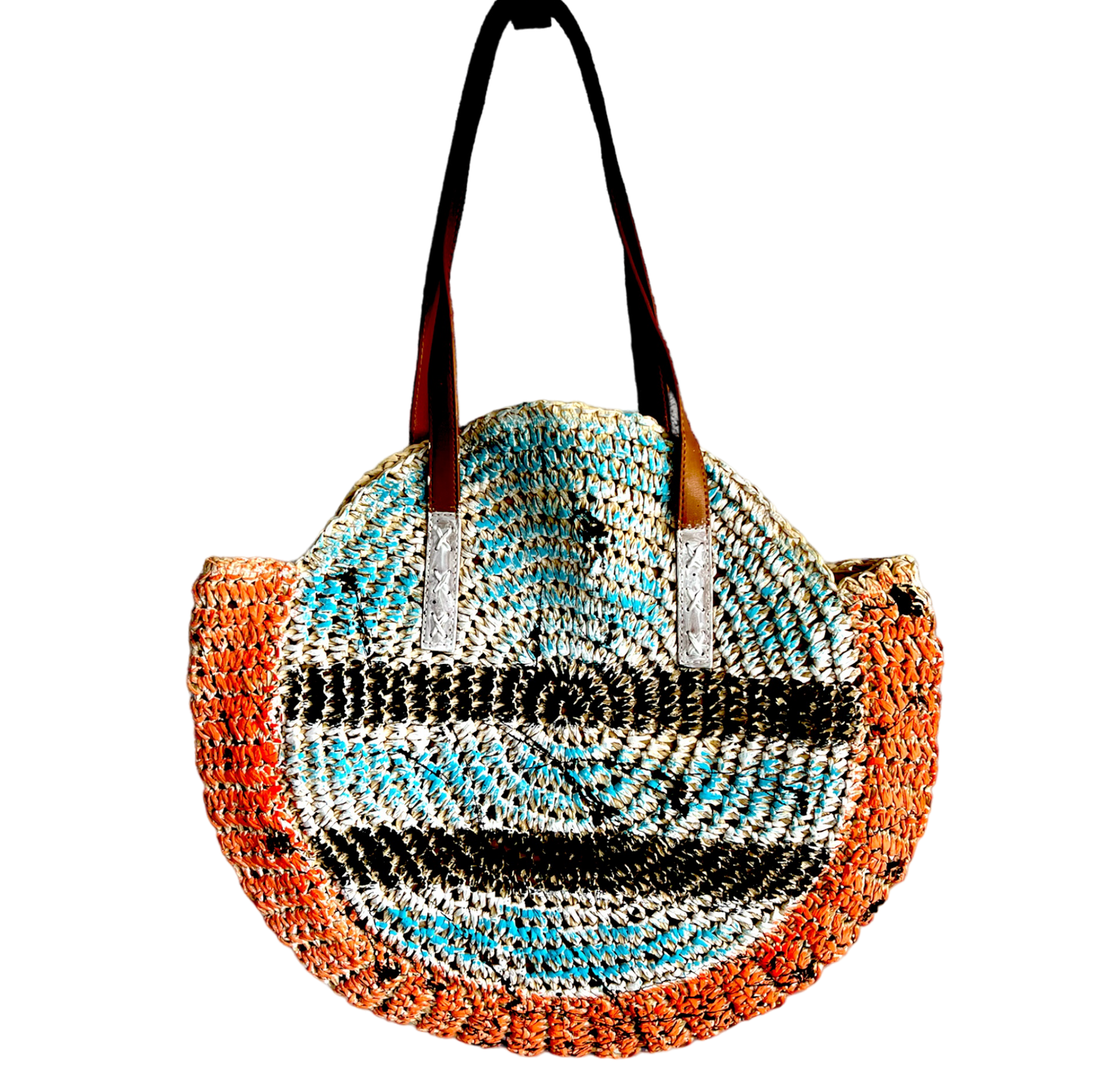 Straw Hand-Painted Round Tote Bag