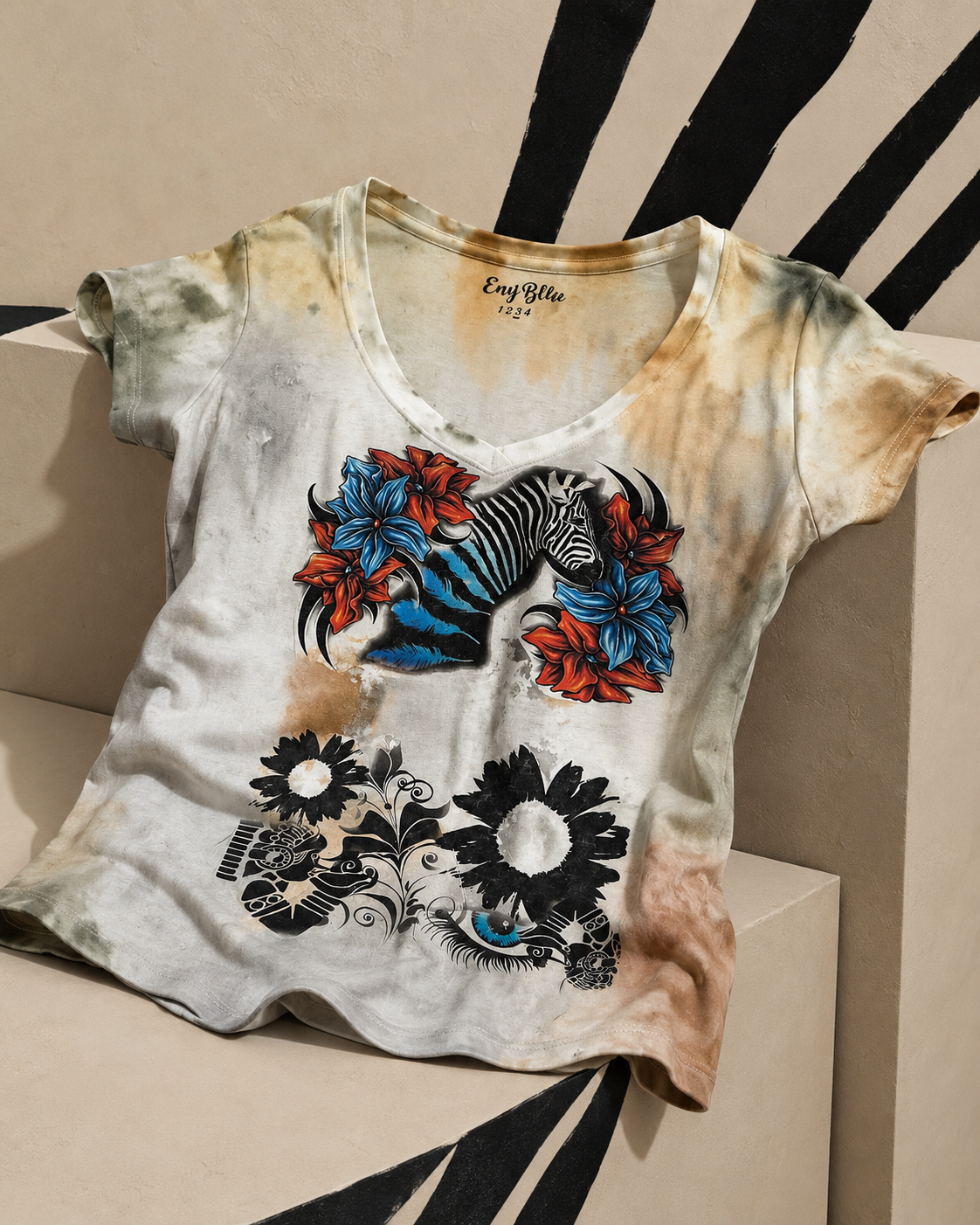 Women’s Zebra Floral Graphic V-Neck T-Shirt *