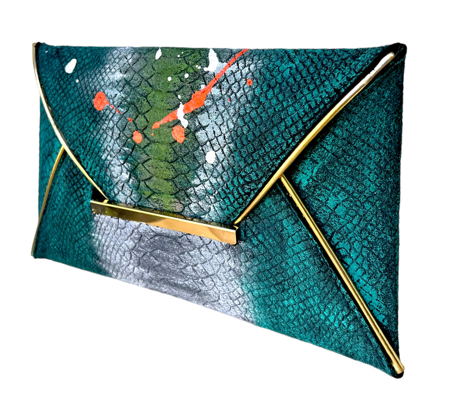 Crocodile Embossed Felt Hand-Painted Envelope Bag