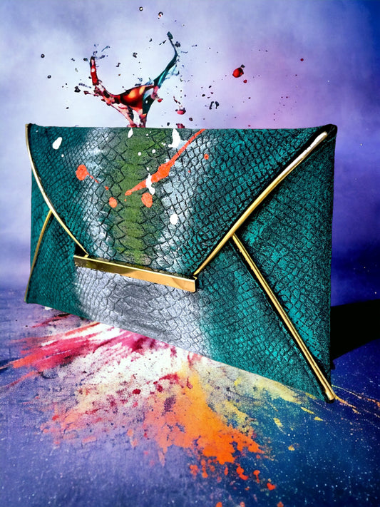 Crocodile Embossed Felt Hand-Painted Envelope Bag