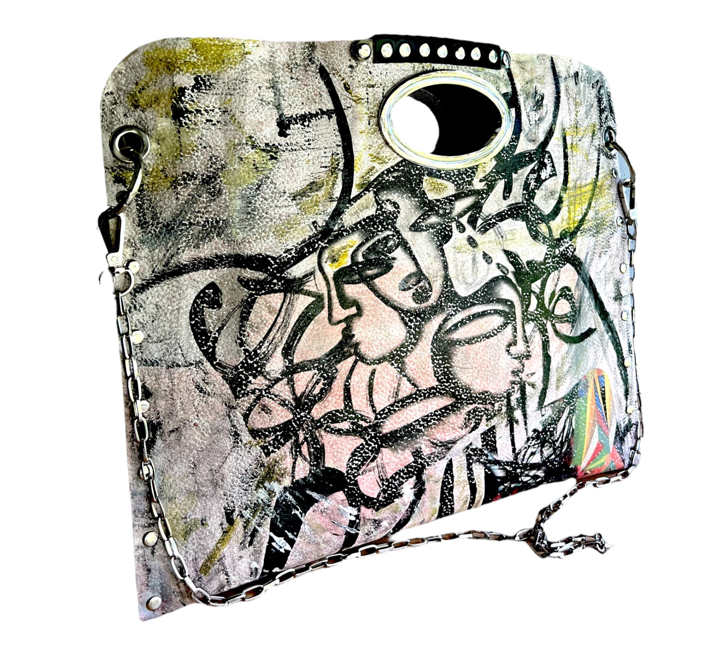 Hand-Painted Two-Sided Leather Handbag *