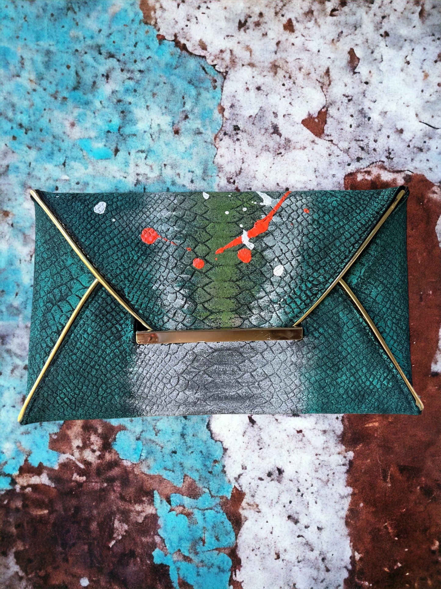 Crocodile Embossed Felt Hand-Painted Envelope Bag