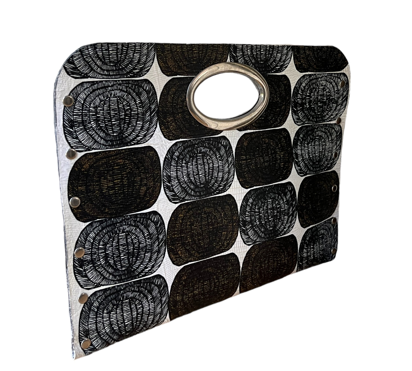 Geometric Pattern Leather Handle Everyday Bag