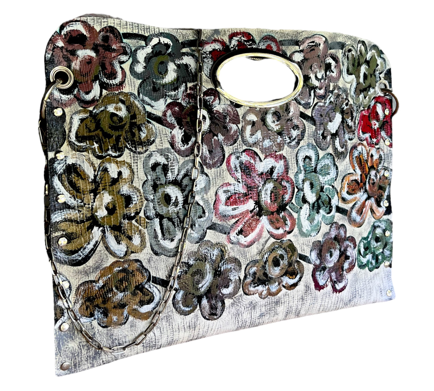 Hand-Painted Floral Leather Handbag *