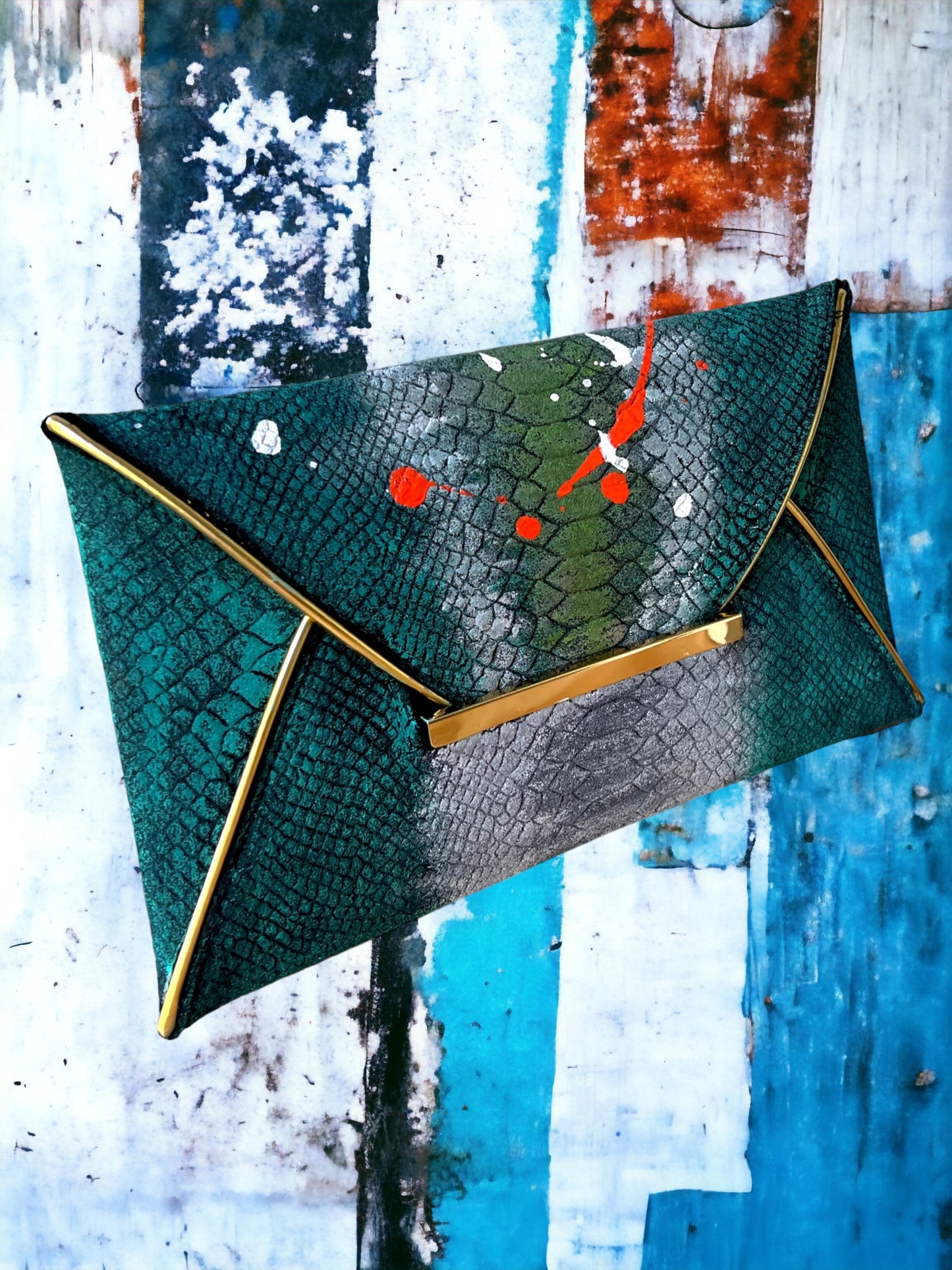 Crocodile Embossed Felt Hand-Painted Envelope Bag