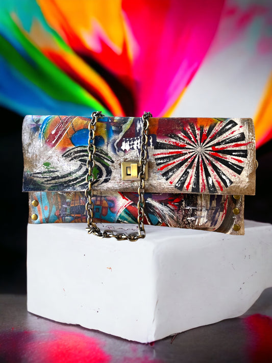 Abstract Leather Hand-Painted Clutch Bag