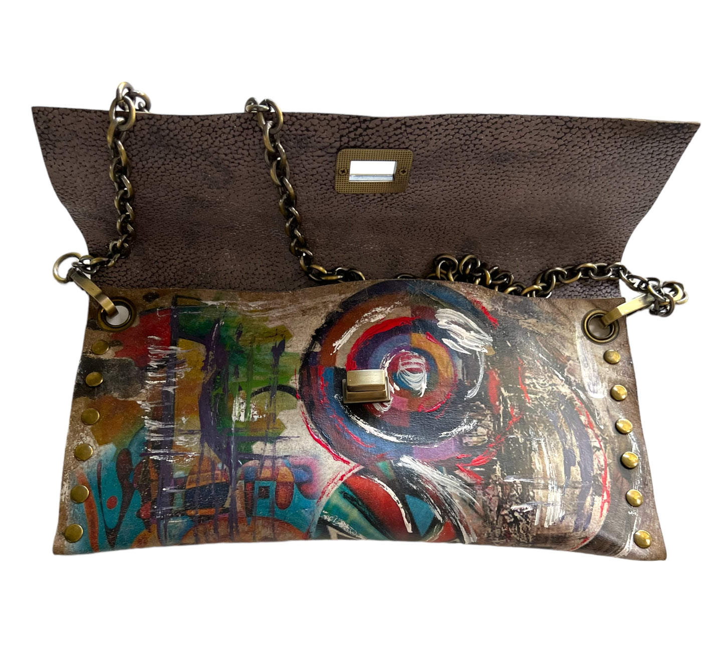 Abstract Leather Hand-Painted Clutch Bag