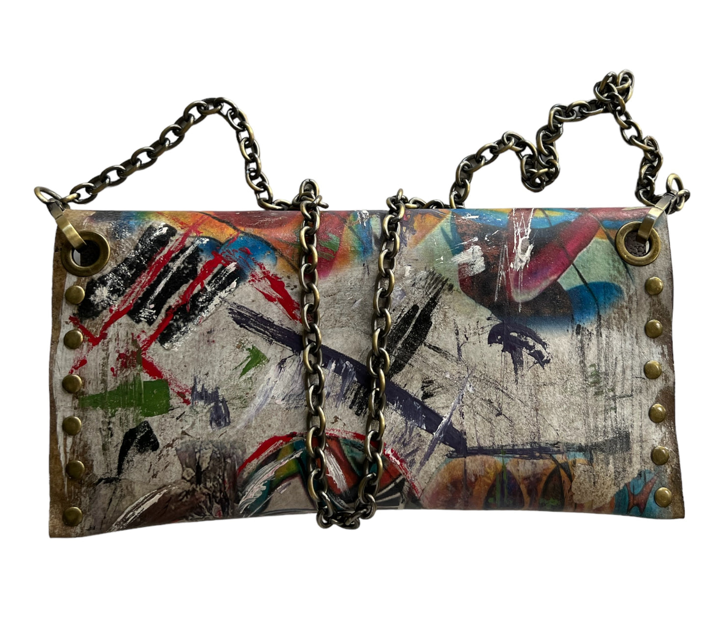 Abstract Leather Hand-Painted Clutch Bag
