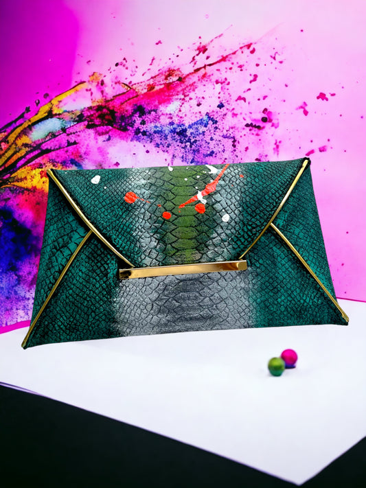Crocodile Embossed Felt Hand-Painted Envelope Bag