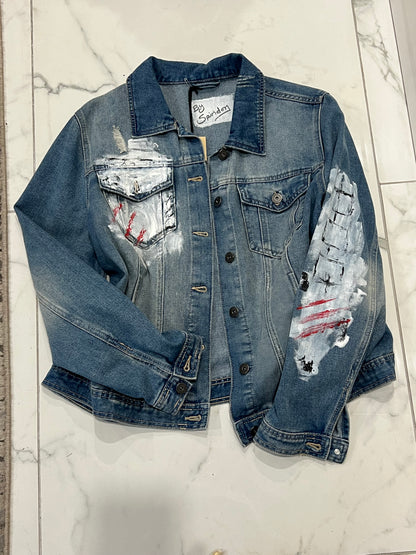 Hand-Painted Unisex Denim Jacket – Modern Streetwear Style *