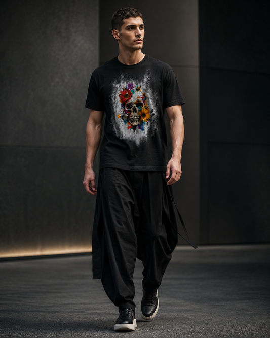 Black Skull & Floral Graphic T-Shirt | Z47 Streetwear