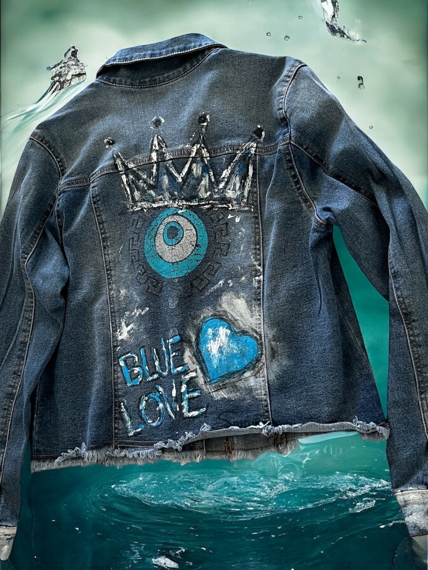 Artisan Hand-Painted Cropped Jean Jacket.