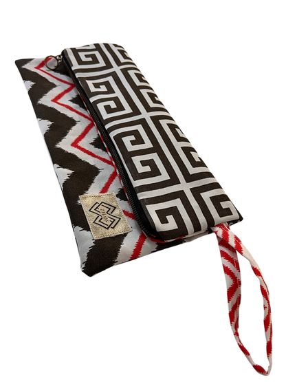 Dual-Sided Cotton Clutch - Zigzag & Greek Key Design