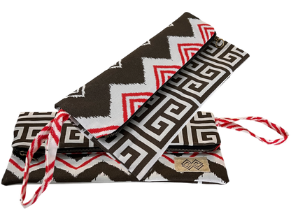 Dual-Sided Cotton Clutch - Zigzag & Greek Key Design