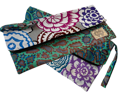 Dual-Sided Cotton Clutch Bag – Purple & Blue Bohemian Print *
