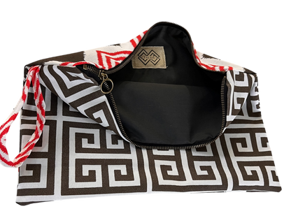 Dual-Sided Cotton Clutch - Zigzag & Greek Key Design