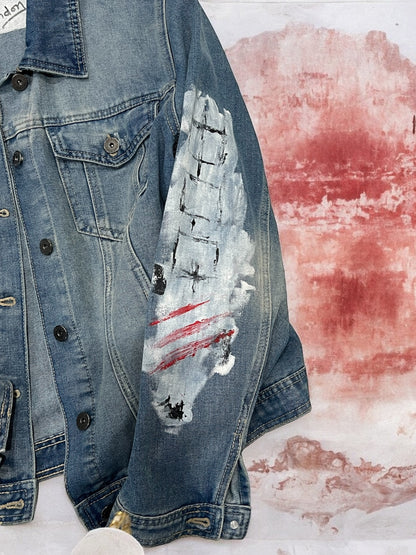 Hand-Painted Unisex Denim Jacket – Modern Streetwear Style *