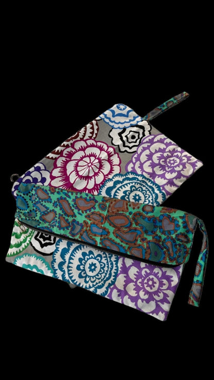 Dual-Sided Cotton Clutch Bag – Purple & Blue Bohemian Print *