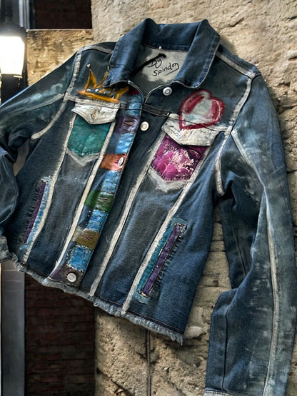 Hand-Painted Cropped Jean Jacket *
