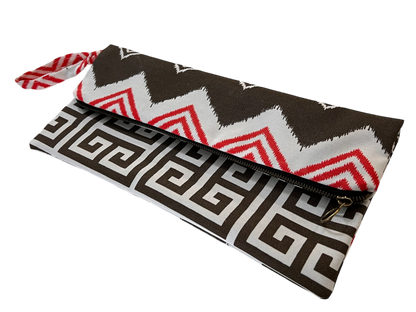 Dual-Sided Cotton Clutch - Zigzag & Greek Key Design