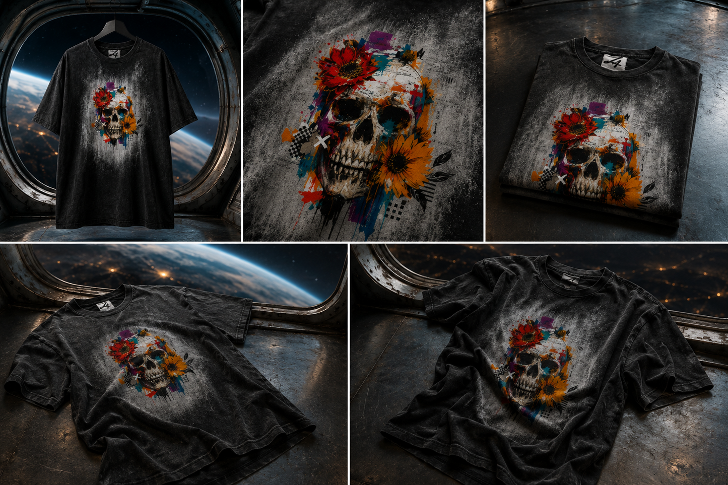 Black Skull & Floral Graphic T-Shirt | Z47 Streetwear