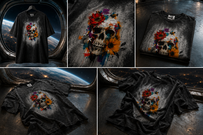 Black Skull & Floral Graphic T-Shirt | Z47 Streetwear