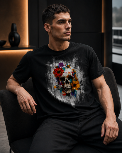 Black Skull & Floral Graphic T-Shirt | Z47 Streetwear