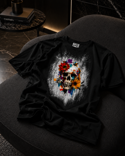 Black Skull & Floral Graphic T-Shirt | Z47 Streetwear